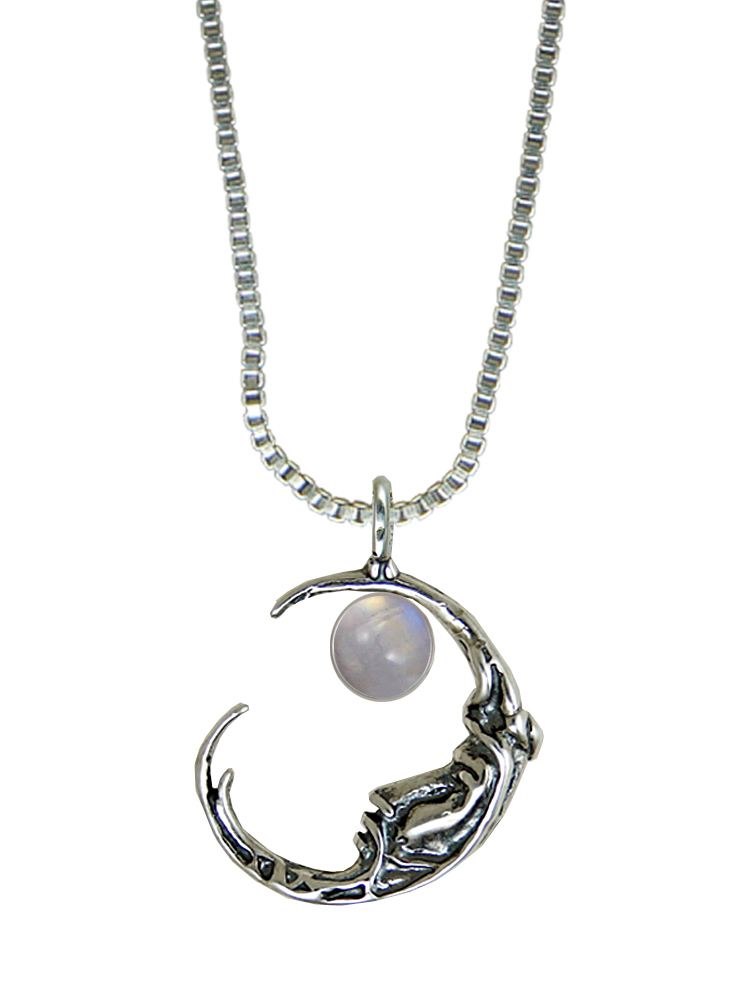 Sterling Silver Mysterious Moon Pendant With Rainbow Moonstone
